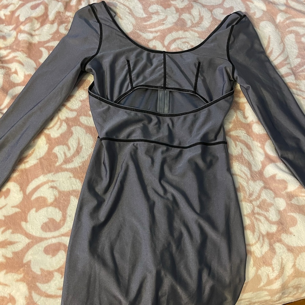 grey dress with slit underneath breast